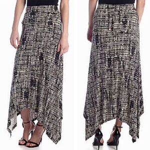 Calvin Klein Whimsigoth Black Abstract Print Handkerchief MIDI Skirt Size L Boho